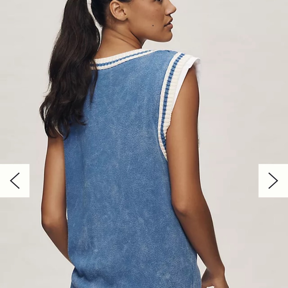 Pilcro Anthropologie Sporty Sleeveless Twofer Sweater Vest Blue Medium NWT - Picture 3 of 13